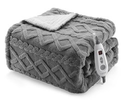 Elektrische Deken Automatische Uitschakeling - 6 Warmteniveaus - Zachte Vacht Wasbaar - Timer 10u - 180x130 cm - Grijs - Voor bed en bank — cadeau in Wonen & Interieur