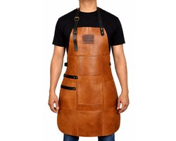 Leren Schort Licht Bruin - Camel - Cognac Heren Barbecue – Stoer Lederen Schort Man BBQ Accessoire van echt Leer voor Heren + Handdoeklus + Groot Vak – Mannen – Leren BBQ kookschort als Cadeau voor Kerst, Vaderdag of Verjaardag — cadeau in Kookcadeaus