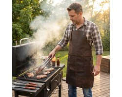 Hide & Stitches Leren BBQ Schort - Gift Box - Barbecue - Grill - 100% Leder - Donkerbruin — cadeau in Kookcadeaus