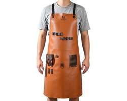 HI NATURE™ Barbecueschorten - BBQ Schort - Keukenschort- Kookschort - Drankhouder & Handdoeklus - Verstelbare Gesp - Extra Grote Vakken - BBQ-accessoires- Leren Schort - 100% veganistisch leer - Bruin — cadeau in Kookcadeaus