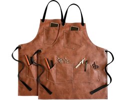 2-Pack Leren BBQ Schorten Set - Luxe Cognac Barbecueschort voor Mannen | Volledig Afneembaar + Extra Bescherming | Ideaal Vaderdag Cadeau (Papa/Opa) — cadeau in Kookcadeaus