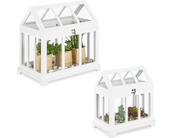 mini kweekkas - set van 2 - vensterbank - binnen - glas - MDF - 2 groottes - wit — cadeau in Wonen & Interieur