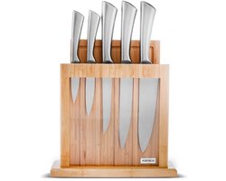 Karaca Vigor Messenset met Bamboe Snijplank – 6-delig – RVS Keukenmessen – Ingebouwde Messenslijper – Ergonomische Handgrepen — cadeau in Kookcadeaus