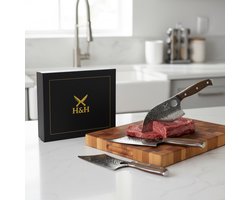 4-delige Japanse Messenset - Huis&Home - Inclusief Luxe Bamboe Snijplank - Santoku mes , Koksmes , Fileermes - RVS - Gegraveerd - Luxe geschenkdoos - Voor Hobby en Chefkoks — cadeau in Kookcadeaus
