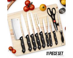 Majestix – Messenset 11-delig met Snijplank – RVS Keukenmessen – Houten Snijplank – Bamboe – Compleet Messenset — cadeau in Kookcadeaus