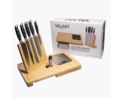 VALANT Alles-in-één Bamboe Snijplank Set – Met Opvangbak, Digitale Weegschaal en Messenset — cadeau in Kookcadeaus