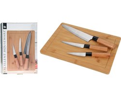 Keukenmessenset met snijplank, 4 stuks, bamboe — cadeau in Kookcadeaus