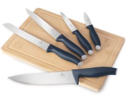 Messenset van 6 stuks met bamboe snijplank uit de Deep Sea Collection — cadeau in Kookcadeaus
