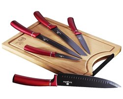 Messenset met antiaanbaklaag + snijplank, 6-delig, Burgundy Line — cadeau in Kookcadeaus