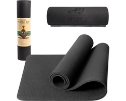 AJ-Sports Yoga mat - Yogamat - Fitness mat Eco friendly - Sport mat - Fitnessmat - Trainingsmat - Inclusief Draagriem - Zwart - Anti slip - Yoga - Pilates - TPE Materiaal - 180 x 61x 0.6 cm — cadeau in Sport & Outdoor