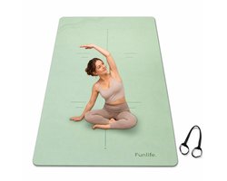 FunLife Extra Brede Yogamat 183 x 80 cm - 8 mm TPE Fitnessmat Antislip - Sportmat voor Yoga, Pilates en Thuisfitness - Met Draagriem - Matchagroen — cadeau in Sport & Outdoor