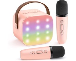 Mini Karaoke Machine voor Kinderen & Volwassenen -Mini duo karaoke set party speaker- Draagbare Bluetooth Speaker met 2 Draadloze Microfoons - Cadeau voor Meisjes 3-10+ Jaar - Roze - 1 Set — cadeau in Spellen & Speelgoed