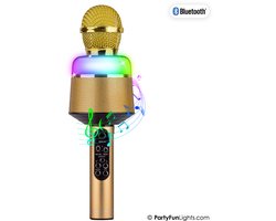 Bluetooth - Goud - Karaoke Set - Voor Kinderen en Volwassenen - Draadloos - Echo - Met Speaker - LED Licht - Nederlandse Handleiding — cadeau in Gadgets