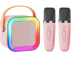 Mini Karaoke Machine Speaker for Kids Adults,Portable Bluetooth with 1-2 Wireless Microphones,Christmas Birthday Gifts Toys Girls Boys Ages 4, 5, 6,7, 8,9,10,11,12+ Years Old Toddler (Pink - 2 Mic) — cadeau in Spellen & Speelgoed