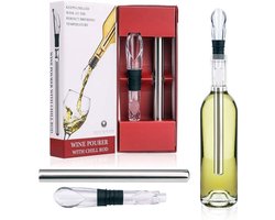 Wijnkoeler - Wijnkoeler Stick - 3-in-1 Wijnkoeler van Roestvrij Staal - Snel Wijnkoelstaaf zonder Ijs - Wijnbeluchter en Schenkstop - Incl. Cadeauverpakking - Rood - Zonder stop — cadeau in Kookcadeaus
