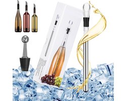 Wijnkoeler Staaf - RVS Wijnkoeler Stick met Beluchter en Schenktuit - Voor Witte en Rode Wijn - Herbruikbare Flessenkoeler - Cadeau voor Wijnliefhebbers -Voorzien van een rubberen stop — cadeau in Kookcadeaus