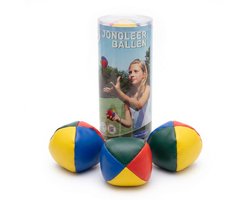 Jongleerballen Groot 2,5" – Vierkleurig (Blauw, Rood, Geel, Groen) – Set in Transparante Koker – Jongleer- & Goochelspel – Engelhart — cadeau in Spellen & Speelgoed