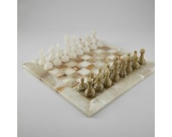 Luxe marmeren schaakset 30,5 cm - handgemaakt met 32 schaakstukken en een elegant schaakbord — cadeau in Spellen & Speelgoed