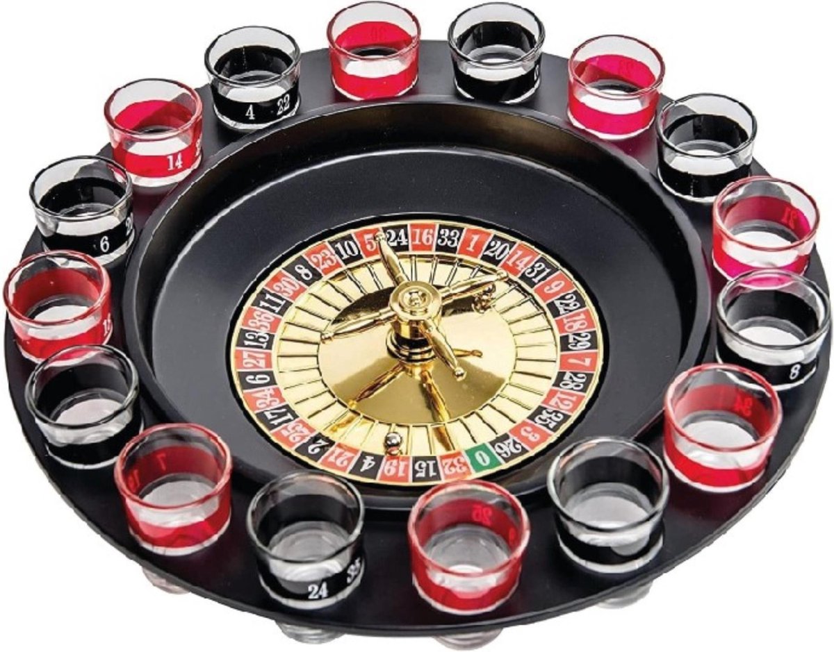 Roulette drankspel - 16 glazen - draaibaar wiel - ultiem feestplezier
