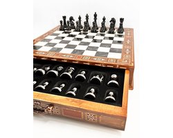 Luxe Houten Schaakset met Opberglade en Zwart Zilveren Stukken — cadeau in Spellen & Speelgoed