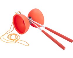 Diabolo Rubber Fluor Rood – Circusspeelgoed voor Kinderen & Volwassenen – Inclusief Metalen Stokjes met EVA Handvat – Coördinatie & Behendigheid – ø 10,5 cm – Engelhart — cadeau in Spellen & Speelgoed