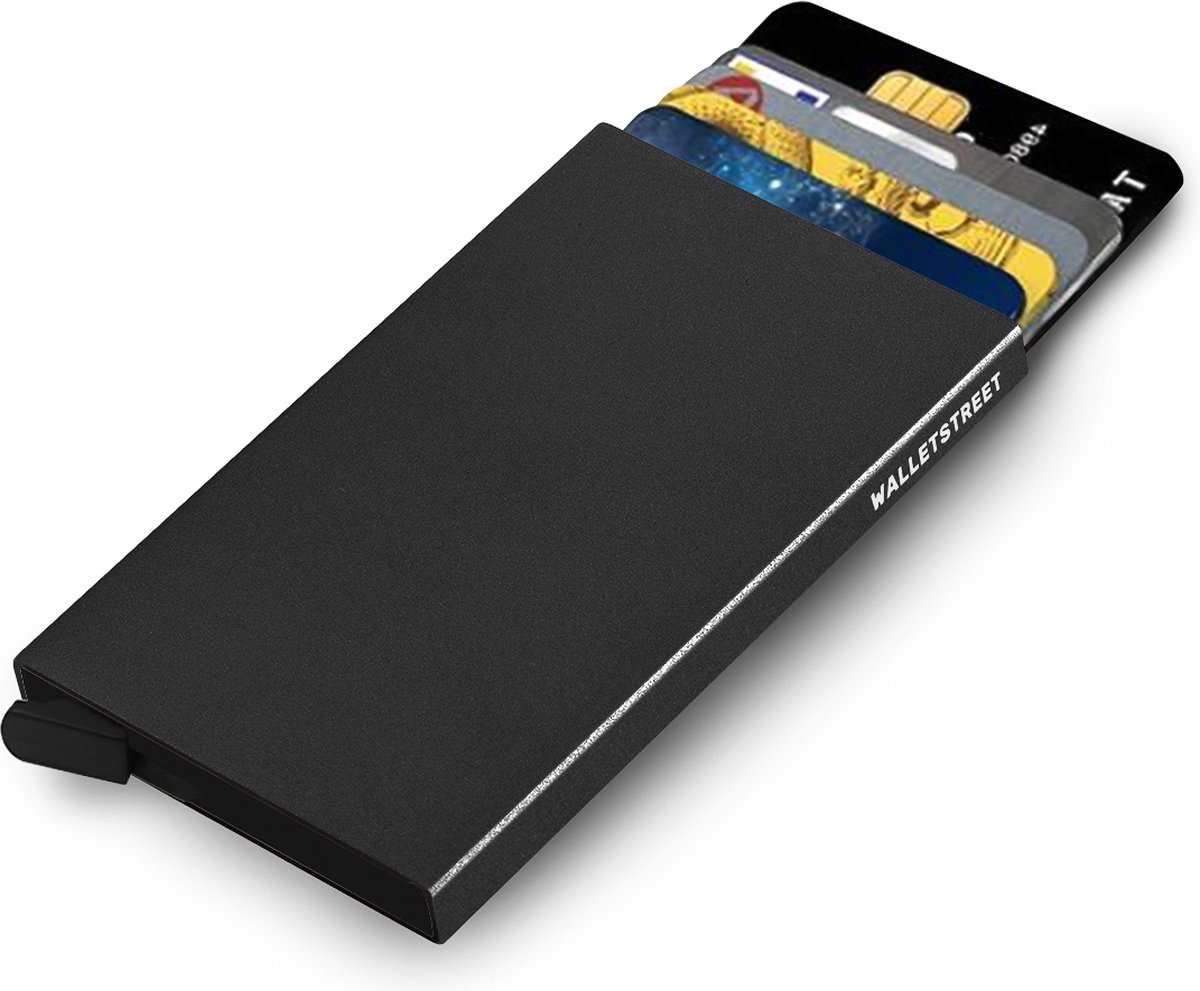 Uitschuifbare Pasjeshouder - Walletstreet Aluminium Creditcardhouder Card Protector Anti-Skim/ RFID Card Protector 8 Pasjes – Zwart Black
