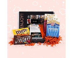 Filmpakket - Filmbox cadeau met Jimmy's popcorn, M&Ms, filmcadeaukaart voor een mooi avondje thuisbios - met persoonlijk bericht — cadeau in Eten & Drinken