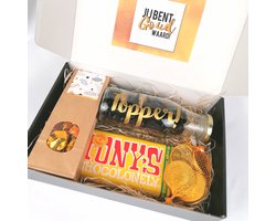 Jij bent goud waard - cadeau pakket - chocolademunten - zakje goud toffee's - Tony chocolonely - cadeau fles Topper - dag van de zorg - bedankje - bedankt cadeautje - afscheid collega - einde schooljaar - waardering cadeau — cadeau in Eten & Drinken