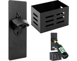 Flesopener, wandflesopener met magneet, roestvrij staal, wandgemonteerde bieropener met opvangbak, cadeau voor mannen en bierliefhebbers — cadeau in Kookcadeaus