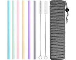 Fako Bijoux® - Siliconen Rietjes Set Pastel - 6 Herbruikbare Rietjes - 23 cm - Duurzaam en Hygiënisch - 2 Schoonmaakborstels - Mix — cadeau in Koken & Dineren