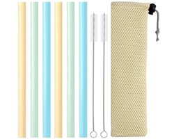 Fako Bijoux - Siliconen Rietjes XL Set - 6 Herbruikbare XL Rietjes - 25 cm - 11mm - 2 Schoonmaakborstels - Mesh Zakje — cadeau in Koken & Dineren