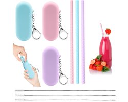 Set van 3 herbruikbare siliconen rietjes - Vaatwasbestendig - Eenvoudige Reiniging - met Schoonmaakborstels - Herbruikbare Siliconen Drinkrietjes - Opbergdoos en Sleutelhanger Geschikt Voor Reizen - siliconen rietjestips — cadeau in Koken & Dineren