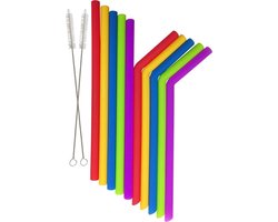 New Age Devi - Herbruikbare rietjes - groot formaat set van 10 stuks - incl 2 schoonmaakborstels - siliconen lange drinkrietjes - duurzaam - tandbescherming - ideaal voor cocktails smoothies en meer drankjes — cadeau in Koken & Dineren