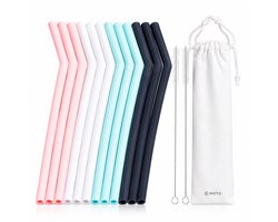 BOTC Siliconen Herbruikbare Rietjes - set van 12 stuks incl. 2 borstels - Herbruikbare - drinkrietjes -  BPA vrij — cadeau in Koken & Dineren