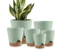 Zelfwaterende Plantenpot Set 6 Stuks - Bloempotten voor binnen -Plantenpot met Waterreservoir en Katoenen Lont - Kruidenpotten voor Binnen en Buiten - Bloempot Zelfbewaterend voor Keuken, Balkon en Tuin — cadeau in Wonen & Interieur