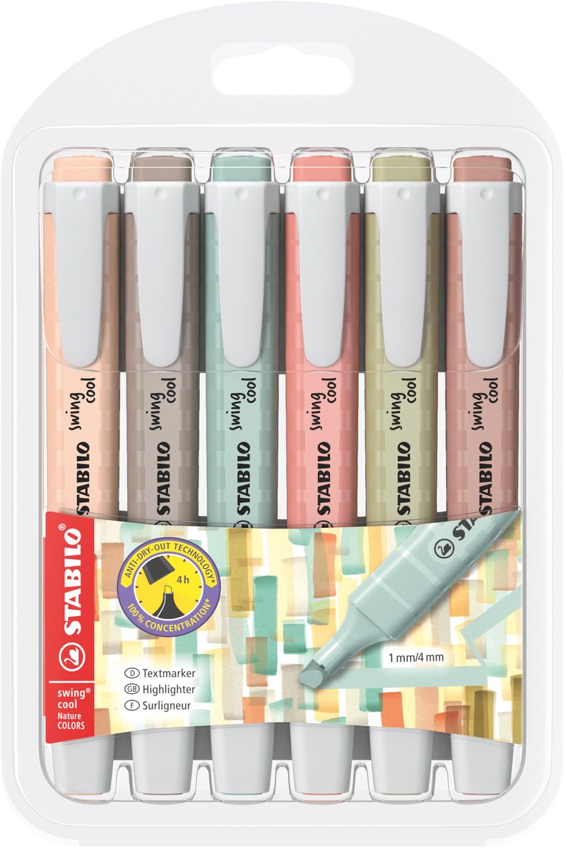 Swing cool - Markeerstift - NatureCOLORS - Etui 6 Stuks - Met 6 Verschillende Kleuren