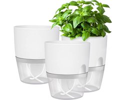Zelfwaterende Kruidenpotjes Set van 3 – Kruidenpot met Waterreservoir – bloempot - Bloempot voor Keuken, Vensterbank en Balkon – Moderne Zelfbewaterende Plantenpot voor Binnen — cadeau in Kookcadeaus