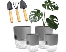 Zelfbewaterende Bloempot - Keukenset voor Kruiden en Planten met Automatisch Bewateringssysteem (Zwart) — cadeau in Wonen & Interieur