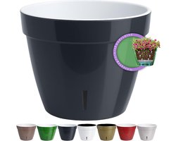 Zelfbewaterende Bloempot - Pot met Waterindicator - Planten Verzorgen - Waterniveau Zichtbaar - 23.5 cm Diameter - Antraciet Wit — cadeau in Wonen & Interieur