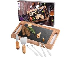 Houten kaasplank met leisteen 8-delige set - 2 kaasmessen 4 vorken - gepersonaliseerd - voor verjaardag housewarming bruiloft — cadeau in Kookcadeaus