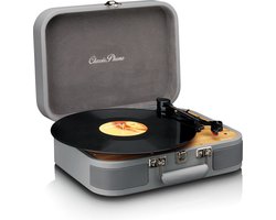 Classic Phono Retro Platenspeler - Vinyl Koffer met Bluetooth - Auto-stop - TT-116GY - Grijs — cadeau in Games, Films & Muziek