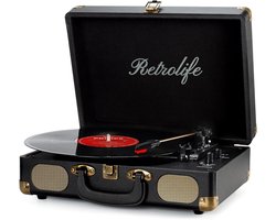 Platenspeler Koffer – Bluetooth – Draagbare Retro Platenspeler met Speakers – 3 Snelheden – Zwart — cadeau in Games, Films & Muziek