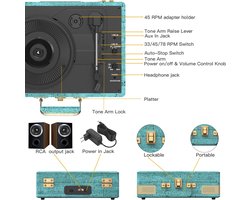 Platenspeler met Bluetooth – 3 Snelheden – Ingebouwde Speakers – Draagbare Koffer – Retro Blauw — cadeau in Games, Films & Muziek