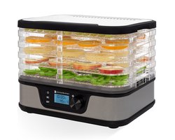 KitchenBrothers Voedseldroger - Droogoven Elektrisch 380W - BPA-vrij - 5 Laags - 9 Hitte-niveaus - 35°C tot 75°C - LCD Display - Timer - RVS/Zwart — cadeau in Koken & Dineren