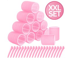 RENALUX - Haarrollers XXL Set - Krulspelden - Heatless Curls - Haar Rollers Zelfklevend - Kleefrollers - Haarrollers Groot voor krullen - Krullen zonder Hitte - Roze - XXL Set — cadeau in Verzorging