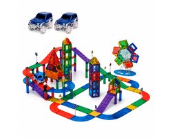 Magnetic tiles racebaan - 110 stuks - Magnetische tegels - Speelgoed - Travel set - Constructiespeelgoed - Magneet tegels - Montessori - Met 2 magna auto's — cadeau in Spellen & Speelgoed
