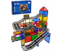 Magnetic tiles - Racebaan - Magnetische tegels - Bouw jouw magna wereld - Magneten speelgoed - Magneet tegels - Montessori - Bouwstenen - Travel set - Constructiespeelgoed — cadeau in Spellen & Speelgoed