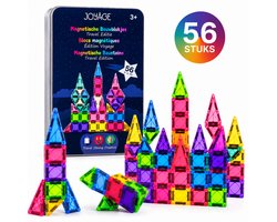 Joyage Mini magnetic tiles Travel set - 56 stuks - Magnetische tegels Reisset - Reisspeelgoed Magnetisch bouwspeelgoed - Magnetisch speelgoed voor onderweg Montessori Speelgoed voor in de auto in het vliegtuig Magna Magneten speelgoed jongens meisjes — cadeau in Spellen & Speelgoed