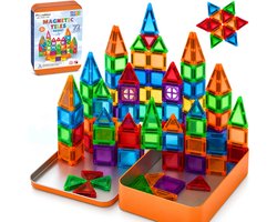 Playablez Mini Magnetic Tiles Travel Set - 72 Stuks - Magnetische Tegels Reisset met Opbergblik - Reisspeelgoed voor Onderweg - Magnetisch Bouwspeelgoed Montessori Speelgoed voor in de Auto in het Vliegtuig - Magna Magneten Speelgoed Jongens Meisjes — cadeau in Spellen & Speelgoed