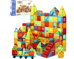 Magnetic Tiles - Speelgoed - Magnetische Tegels - Educatief & Constructie - Montessori - 74 Stuks - Bouwstenen - Blokken - Voor 3, 4, 5, 6, 7, 8, 9 Jaar - Bouw je Magna Wereld - Kinderen - Olvy — cadeau in Spellen & Speelgoed